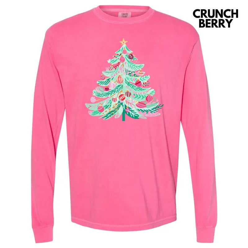 Cutesy Christmas Tree Long Sleeve Comfort Colors T-Shirt 'NLB'