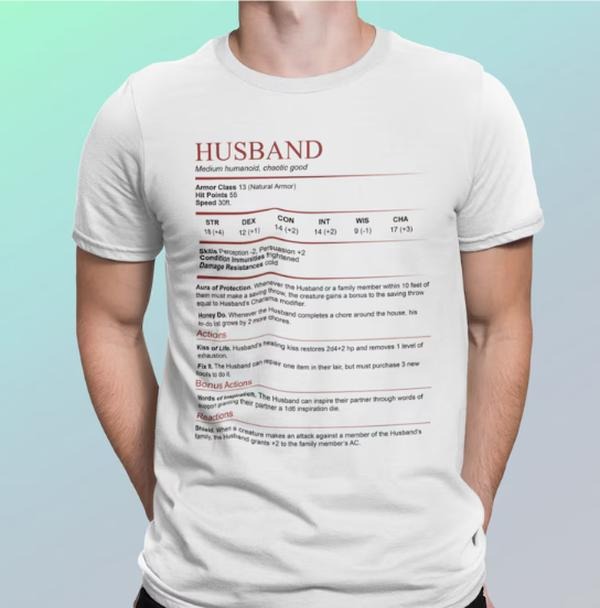 D&D Husband Stat Block Shirt | Dungeons and Dragons T-Shirt