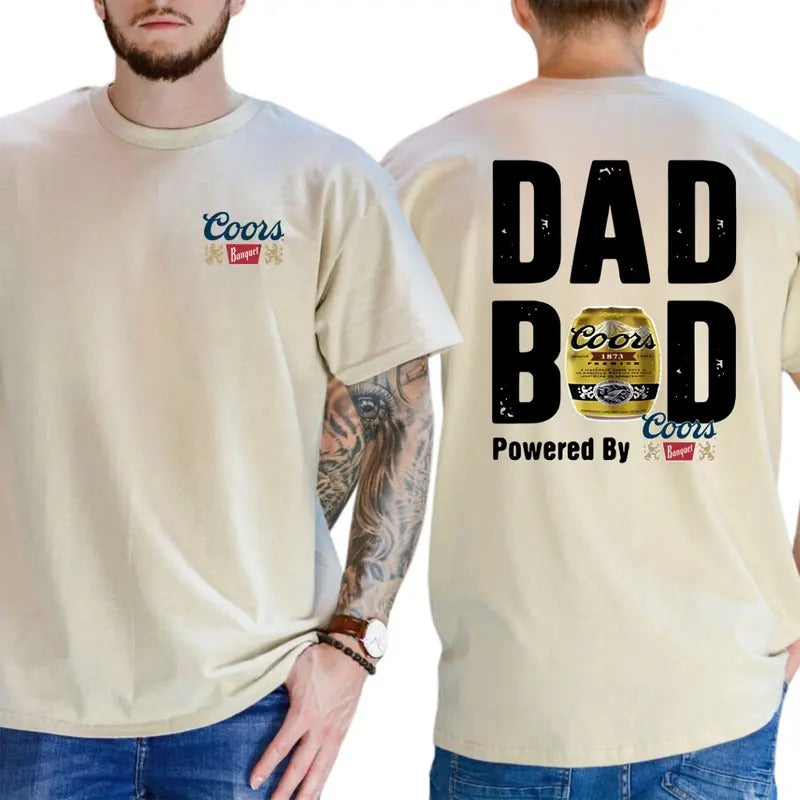 Dad Bod T-Shirt - Fun Beer-Themed Design Featuring Coors Banquet Can, Unisex, 100% Cotton, Short Sleeve, Casual, Multi-Function, Men's Tops - Menswear