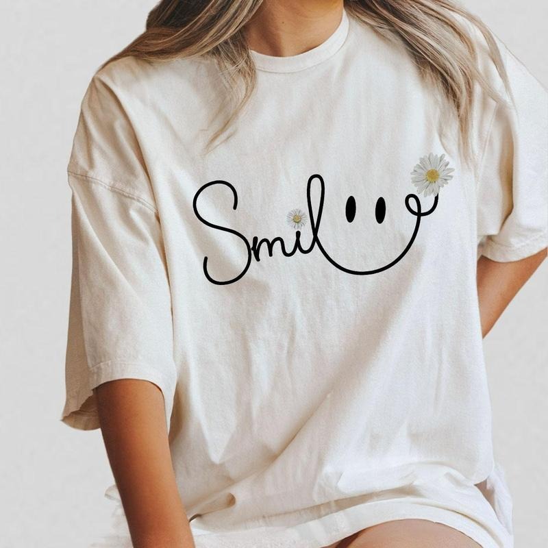 Daisy Smile Face Shirt, Daisy Flower Smile Tshirt, Happy Shirt, Gift for Her, Positive Saying Tee, Summer Women Gift Tee, Daisy Flower Shirt Women, Floral Gift For Women, Mom Flower Shirt, Wildflower Smile Faces T- Shirt, Smile Floral Tee for Mom Comfort