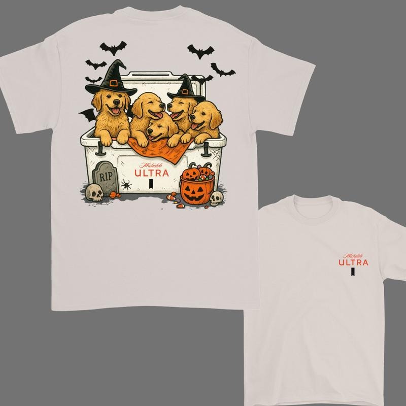 Dogs Beer Tees, Halloween T-Shirt Golden Retriever T-shirt, Halloween Cute Dog Trendy Shirt, Perfect Beer And Dog T-shirt For Women, For Men style 02