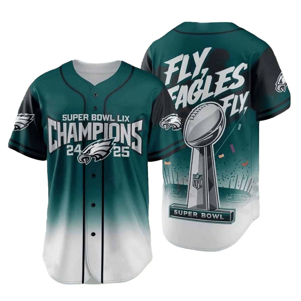 Eagles Super Bowl LIX Champions 2024 2025 Fly Eagles Fly Baseball Jersey - Grishko.com