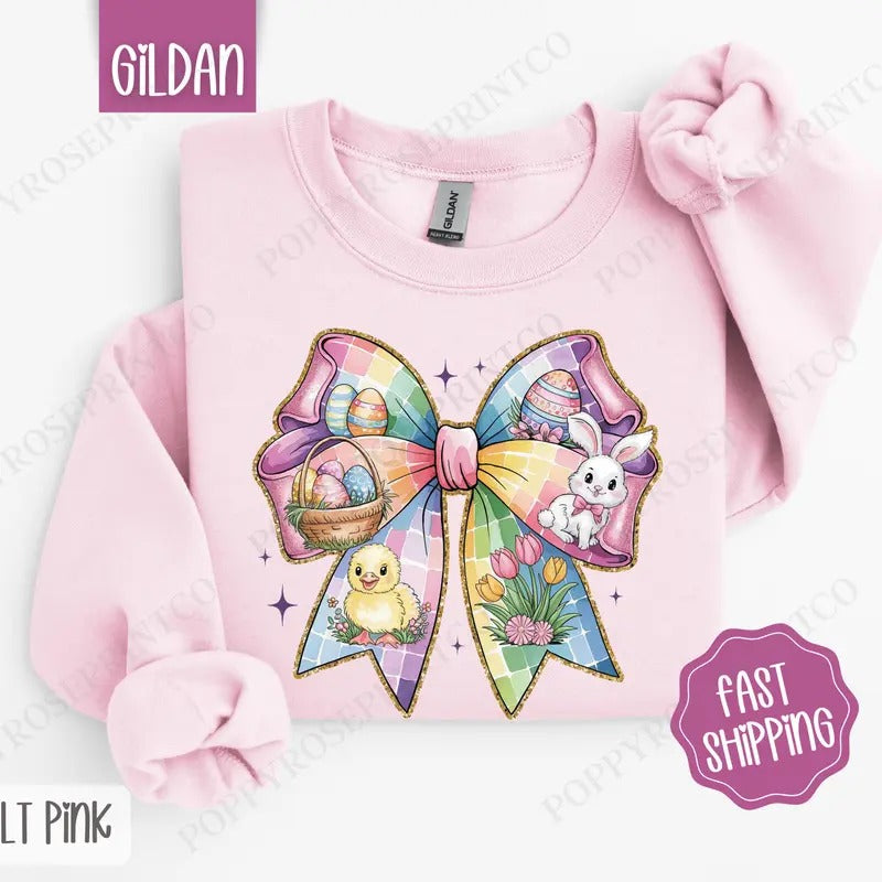 Easter Bow 1 Sweatshirt, Coquette Easter Crewneck, Trendy Religious Women's Sweater, Gift for Her