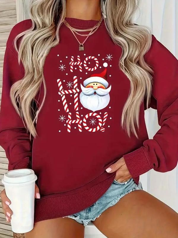 Elegant Y2K Style Christmas Sweatshirt for Women - Cartoon Santa Pattern, Round Neck, All-Season Knit Fabric, Polyester, Casual Pullover with Thermal Lining, Adult Holiday Top, Unisex Trendy