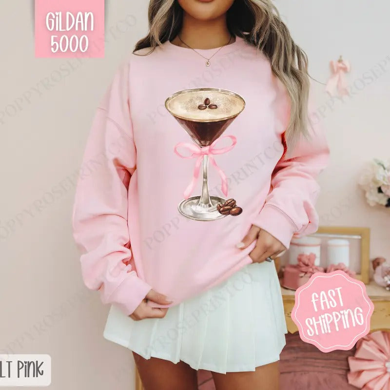 Espresso Martini Sweatshirt, Martini Bow Crewneck, Cute Women's Sweater