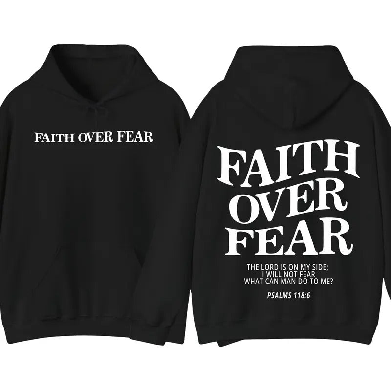 Faith Over Fear Christian Hoodie, Christian Pullover Hooded DRG Jesus, Hoodie Trendy Hoodie Bible Verse, Cotton Menswear Classic Love Personalized
