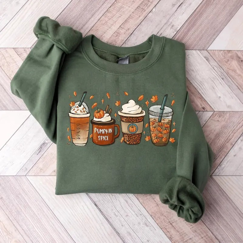 Fall Coffee Sweatshirt for Women, Thanksgiving Sweater, Fall Crewneck Pumpkin Spice Sweatshirt Cotton Womenswear