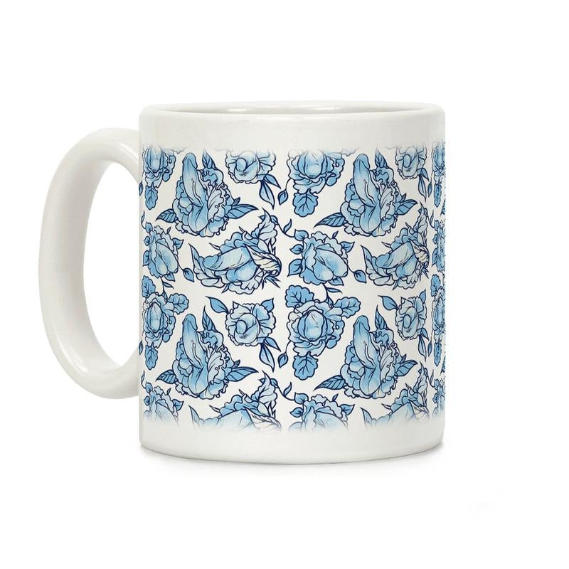 Floral Penis Blue Coffee Mug, Graphic Tees, Funny Coffee Mug Gift