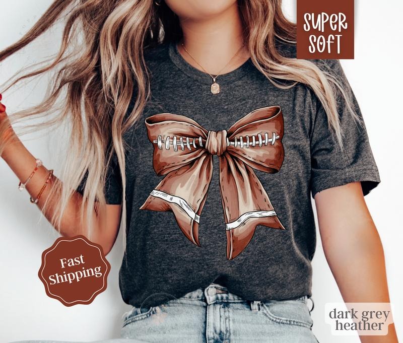 Football Bow Shirt, Womens Football Tee, Game Day Shirt, Womenswear Oversized Crewneck
