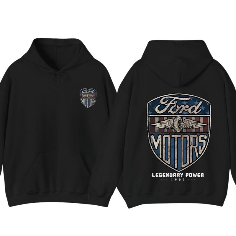 Ford Hoodie- Sweatshirt-Tshirt, Ford Motors Hooded Sweatshirt, Legendary Power, 1903, 2 SIDES Printed, Gift, love Sweatshirt, winter fashion, Unisex Hoodie