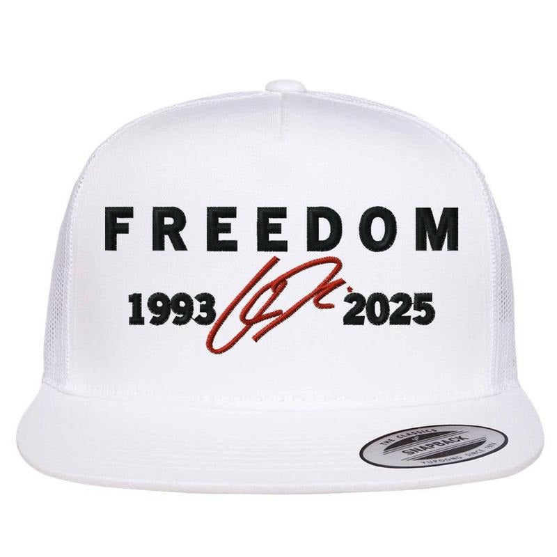 Freedom Charlie Kirk Red Signature 1993-2025 Faith USA Christian Embroidery Flat Bill Trucker Hat