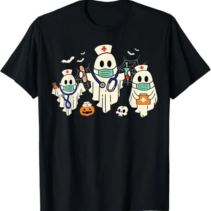 Funny Halloween Shirts For Men, Halloween Nurse Nursing Funny Health Worker RN Ghost Nurse T-Shirt Menswear - Available from size S to 5XL