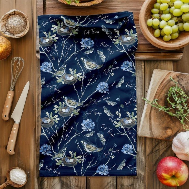 Funny Subtle F Trump Chinoiserie French Toile Tea Towels, Anti Trump Mother's Day, Kitchen Decor, Housewarming Gift, Cotton Or Poly Blendstyle{n002}3