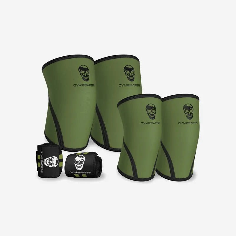 GYMREAPERS Sleeve Kit - Knee Sleeves, Elbow Sleeves & Wrist Wraps, Green