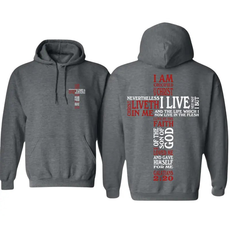 Galatians 2:20 Hoodie - Bold Cross Design, Unisex Classic Fit Sweatshirt for Faithful Believers - Menswear, Sweatshirts