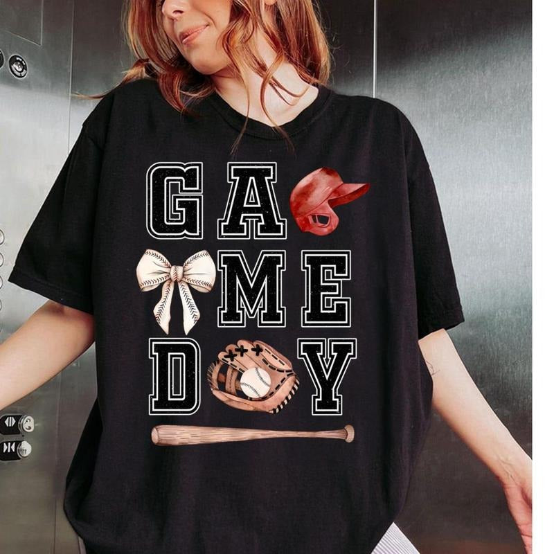 Game Day Baseball Bow Shirt, Coquette Baseball Shirt, Game day Shirt, Baseball Mom, Baseball Graphic Tees, Baseball Season, Baseball Shirt, Sports Shirt