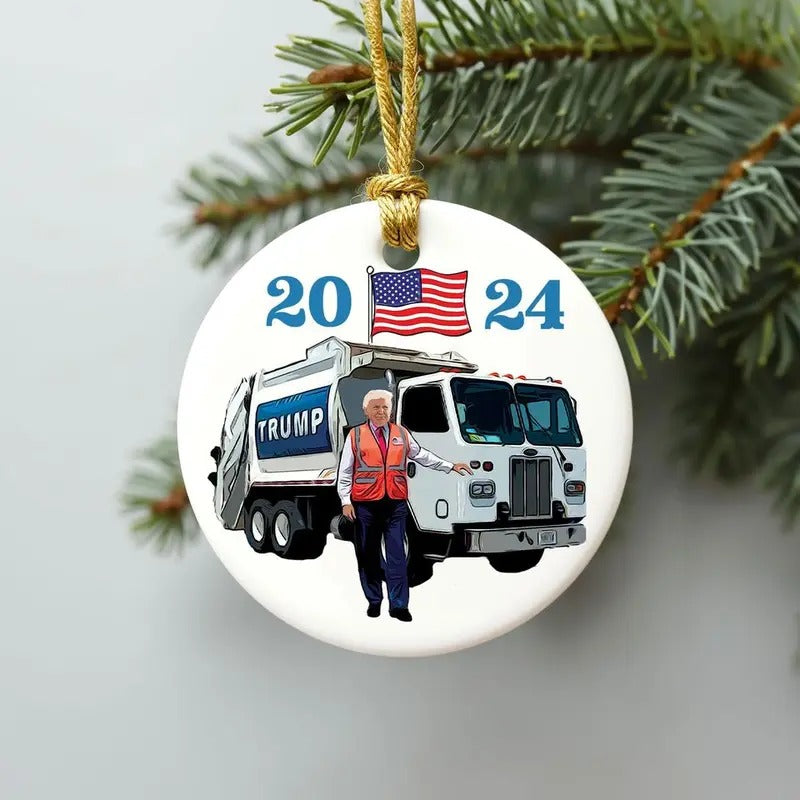 Garbage Truck Trump Ornament, Trump Supporter Gift, Trump Winner Ornament, Political Gift