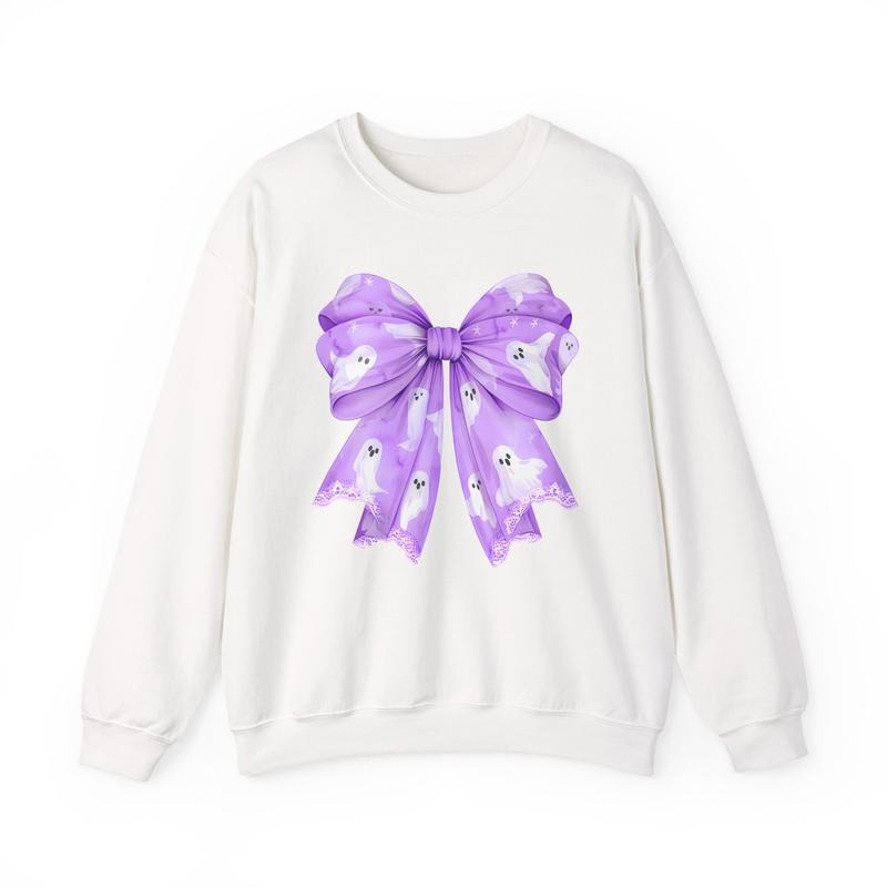 Ghost Bow Violet Sweatshirt, Trendy Fall Crewneck