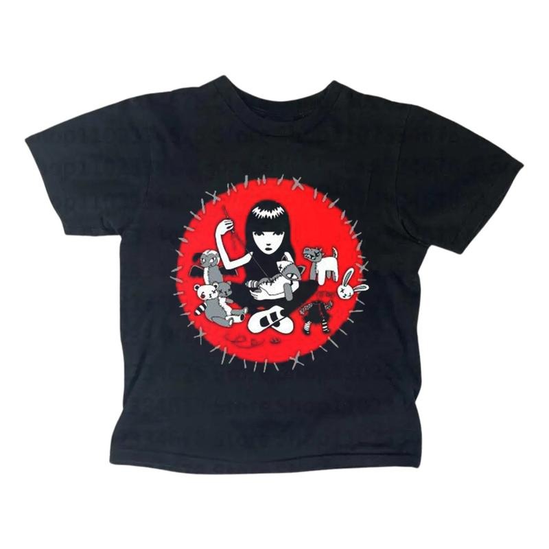 Gothic Emo Girl Baby Tee, Y2k Top Women Streetwear, Grunge 2000s, Casual Summer Cotton Graphic Retro Crewneck, Women Fitted T-Shirt, Womenswear Tshirt