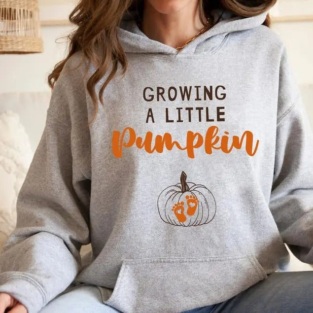 Growing A Little Pumpkin Sweatshirt and Hoodie, Maternity Design Sweatshirt, Pregnancy Reveal Hoodie, Halloween Pregnancy Announcement