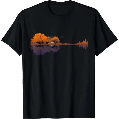 Guitar Lake Reflections Music and Guitar Lover Guitar T-Shirt Made in USA