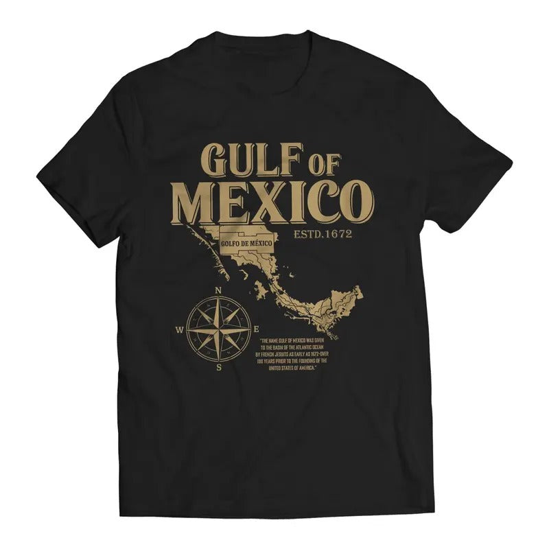 Gulf of Mexico ESTD. 1672 Golfo De México T-Shirt Casual Crewneck Classic Cotton