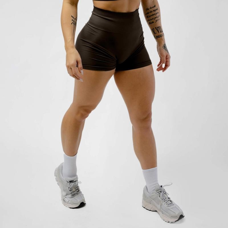 Gymreapers Women's Plain Legacy Compression Shorts - Knitted Fabric, Chocolate, Summer