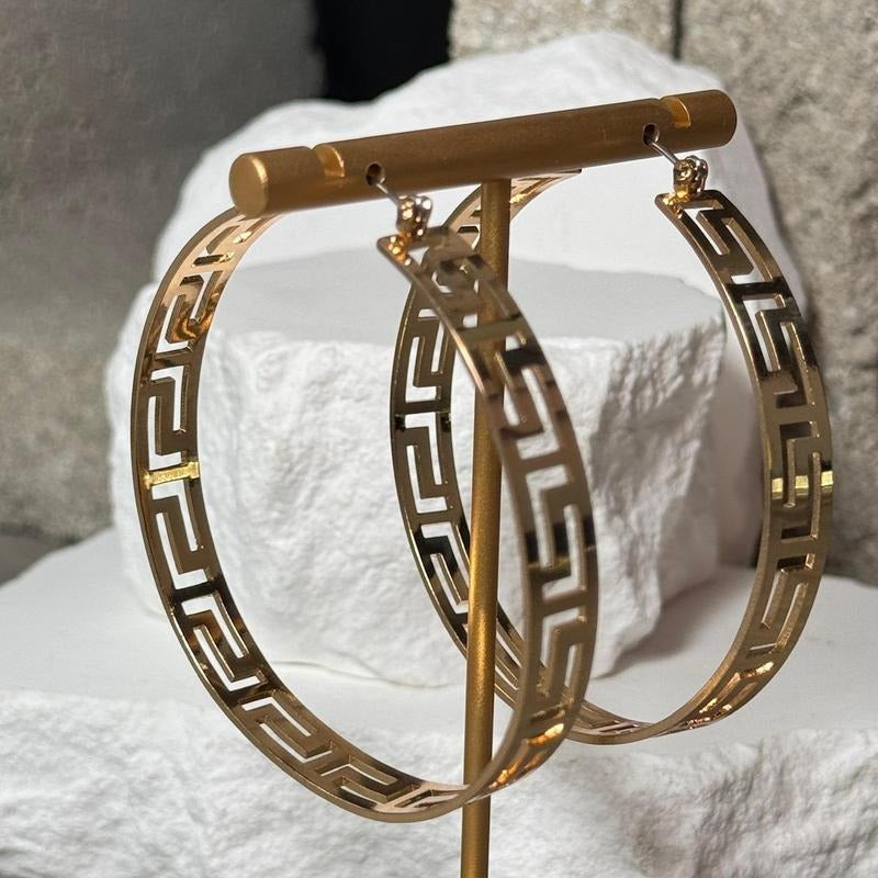Halo Edge Hoops - Radiant Gold Medium-Sized Delicate Cutout Detailing Ultra-Lightweight Sculptural Airy Versatile Jewelry