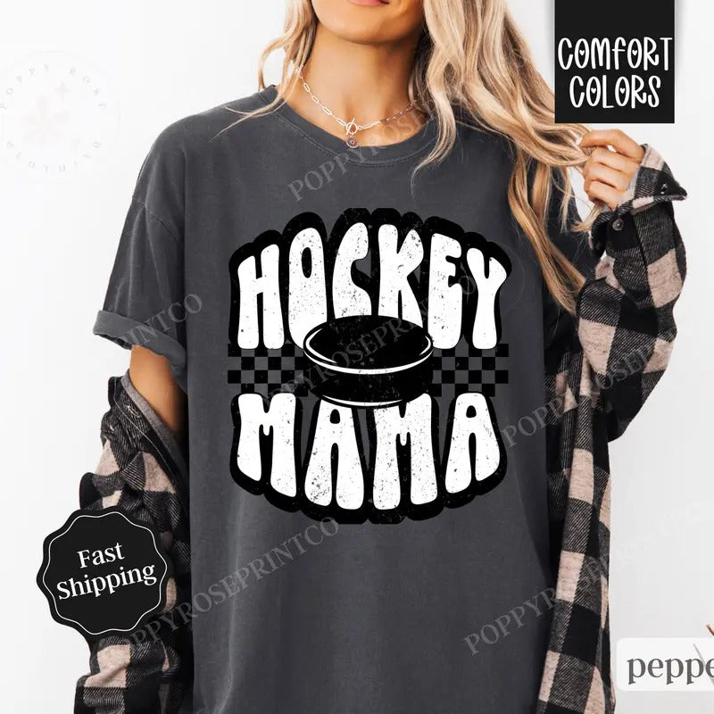 Hockey Mama Shirt Comfort Colors, Retro Gameday Tshirt, Womens Hockey Tee, Womenswear Oversized Crewneck