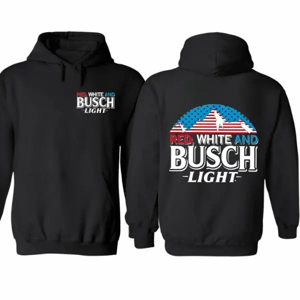 Red, White And Busch Light 2 Sided T-shirt/Hoodie - Unisex Style Tee - 100% Cotton - Menswear, Streetwear busch light
