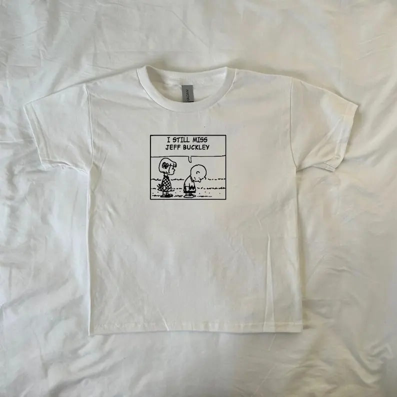 I Still Miss Jeff Buckley Baby Tee, Peanuts Cartoon, vintage, Charlie Brown, Pinterest, 90s, comics, alt, indie, snoopy