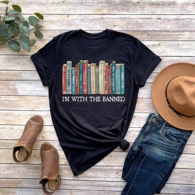 I'm With The Banned, Banned Books Shirt, Unisex Super Soft Premium Graphic T-Shirt,Reading Shirts, Librarian Shirt