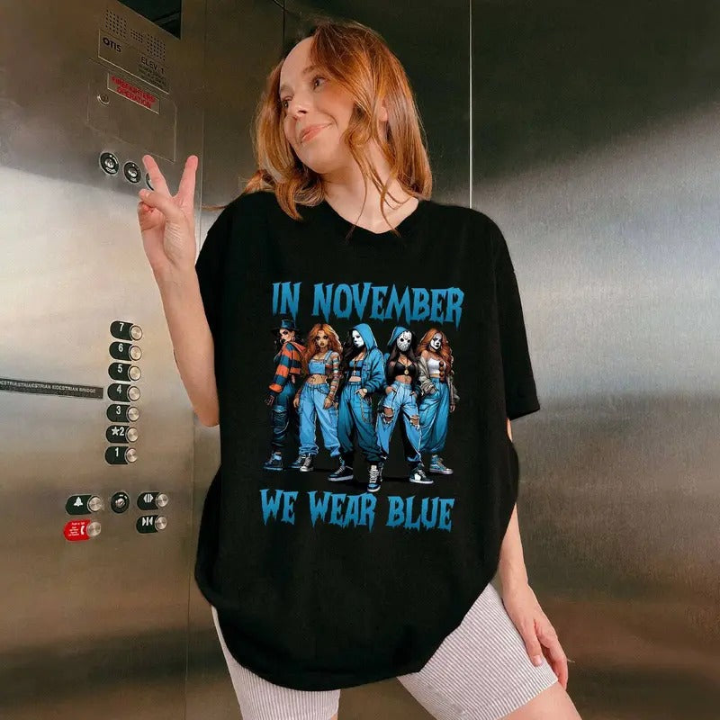 In November We Wear Blue Shirt, Halloween Character Diabetes Awareness Tshirt, Diabetes Awareness Month Shirt