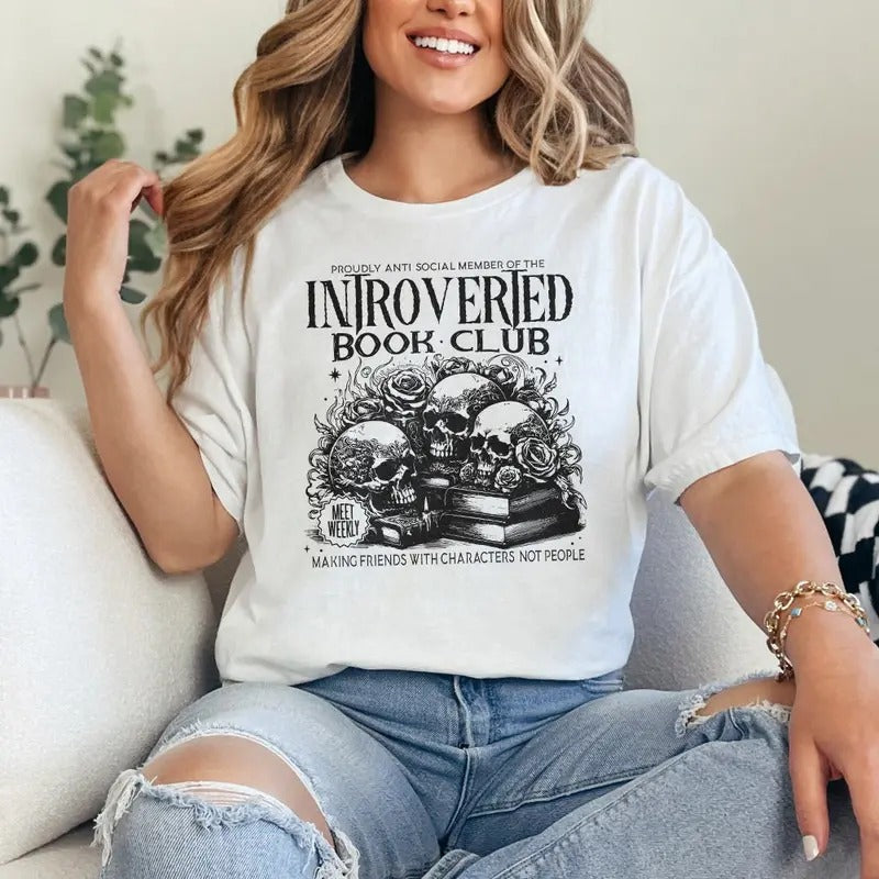 Introverted Book Lover T-Shirt, Antisocial Book Club Sweatshirt, Bookish Merch, Reading Nerd, Librarian Shirt, Booktrovert Unisex Tee