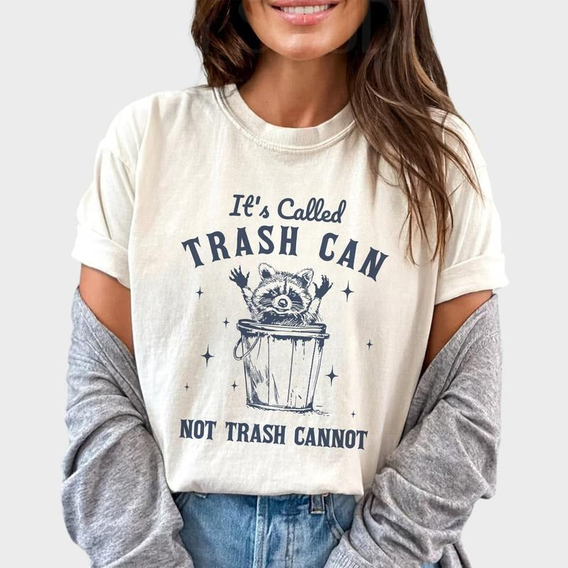 It's Called Trash Can Not Trash Cannot Shirt, Retro Funny Raccoon Vintage Tee, Raccoon Trash Can Tees, Trashy Raccoon Meme Shirts, Trash Panda Shirt, Cute Raccoon Shirt, Animal Lover Shirts, Women's Tops, Womenswear, Cotton Fabric Relaxed Fit Chic Style