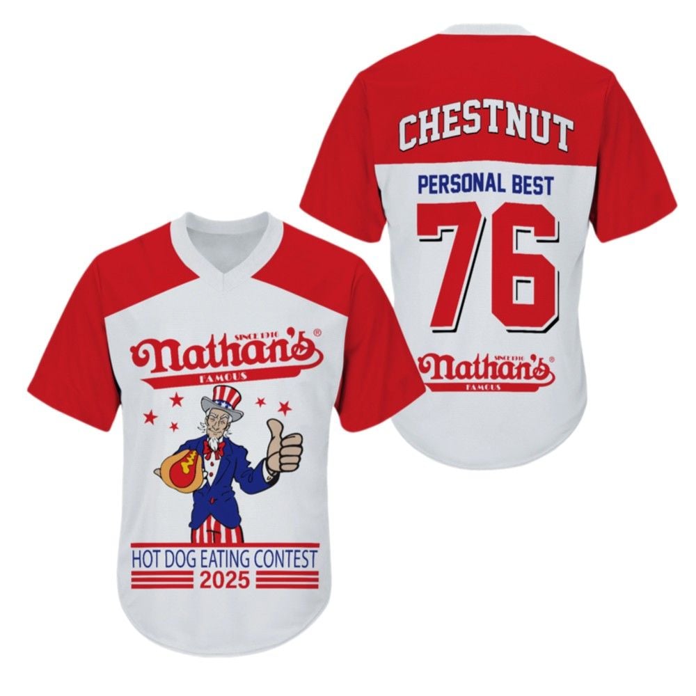 Joey Chestnut Personal Best Nathan Hot Dog Eating Contest 2025 Jersey - Grishko.com