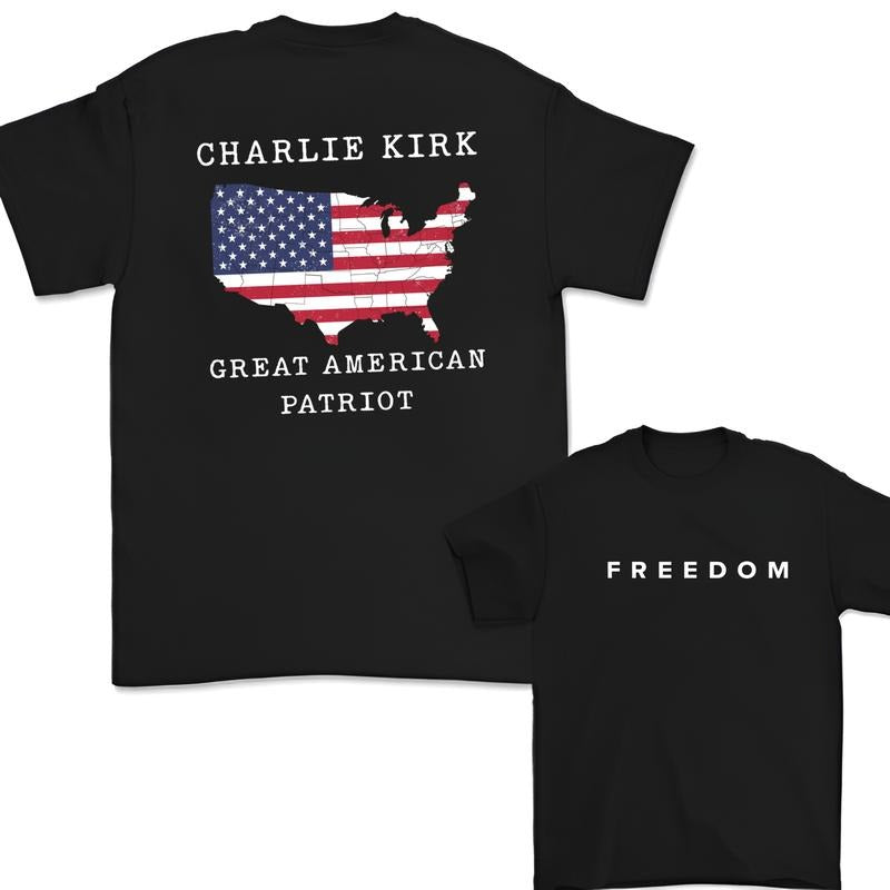 Lengends Never Die Charlie Kirk Freedom A True Patriot T-Shirt,2 Sided Graphic Design Unisex Cotton T-shirt for Men for Women Menswear Womenswear