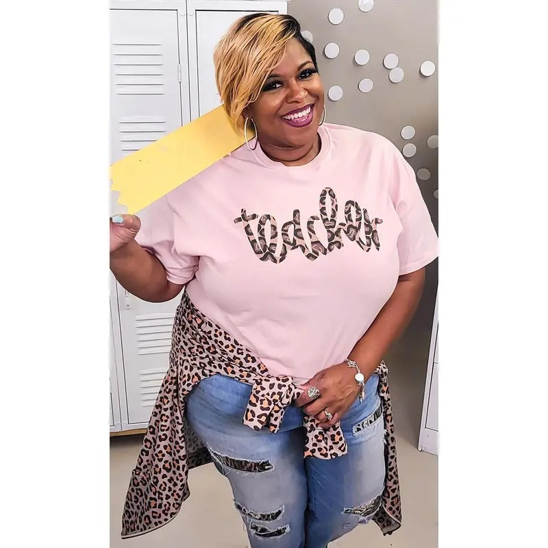 Leopard Script Teacher Graphic T-Shirt
