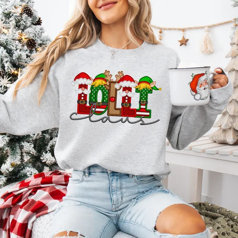 Lolli Claus Faux Embroidery Sweatshirt