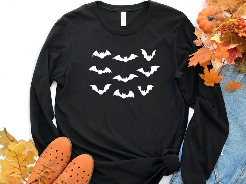 Long Sleeve Bats Halloween Shirt Halloween Party Halloween Costume Cute Halloween Shirt Trick Or Treat Bats Halloween Spooky Season TK43GN