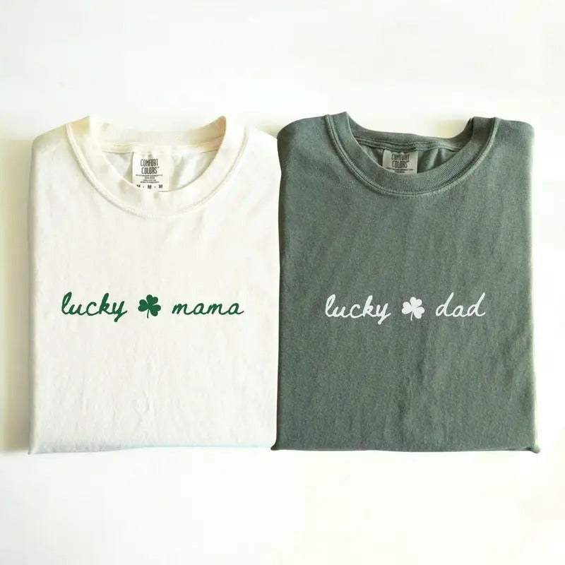 Lucky Mama Lucky Dad St Patricks Day Shirt, Matching Couple St Patricks Day Comfort Colors Shirt, Lucky Dad Shirt