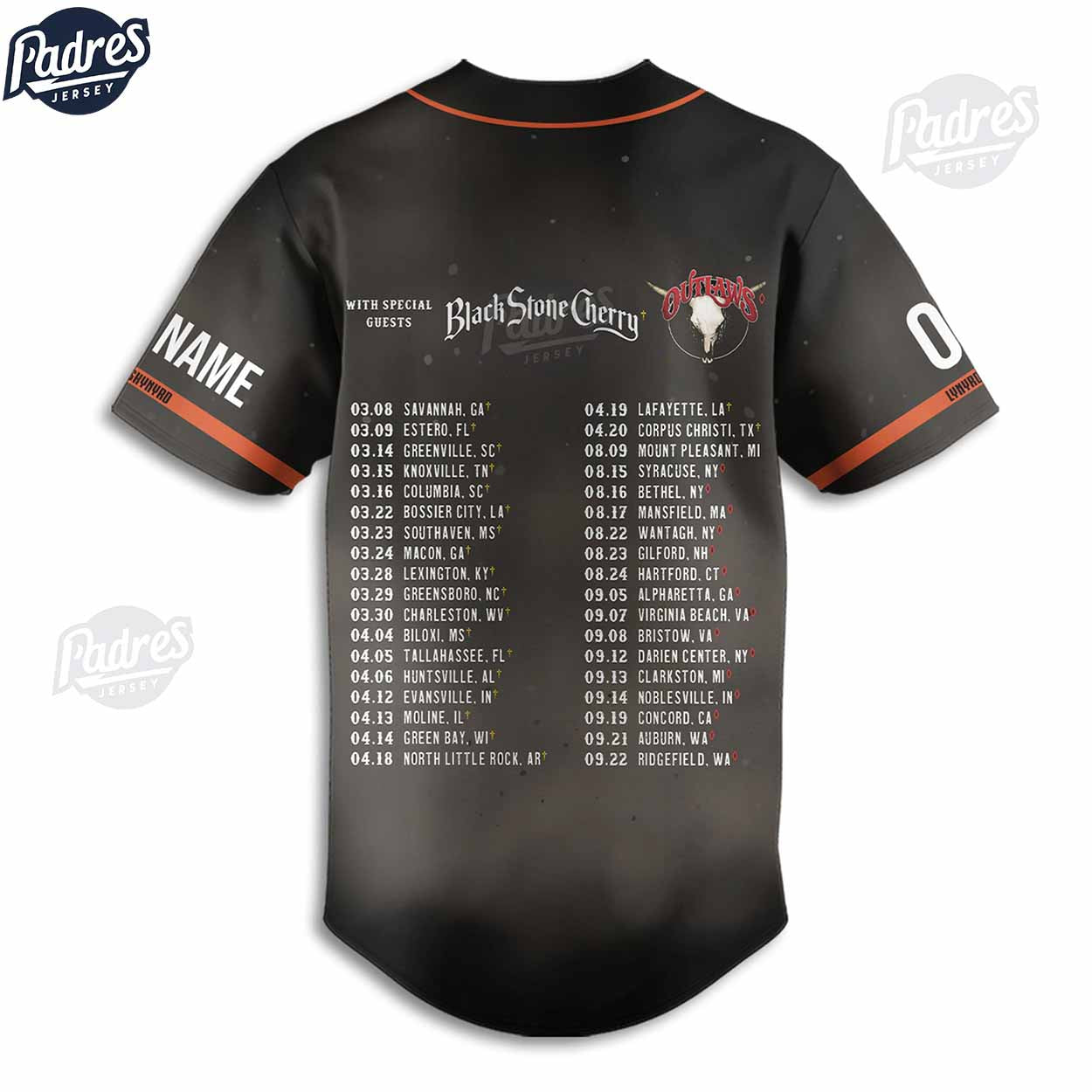 Lynyrd Skynyrd ZZ Top Tour 2024 Black Stone Cherry Custom Baseball Jersey - Padres Jersey Oasis: Elevate Your Baseball Style Game