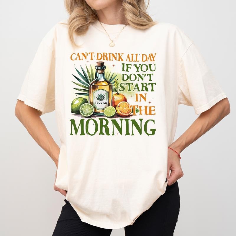 MAPTEES Can't Drink All Day If You Don't Start In The Morning Comfort Colors Shirt, Summer Vibes T-shirt, Vacation Group Clothing, Funny Summer Tee