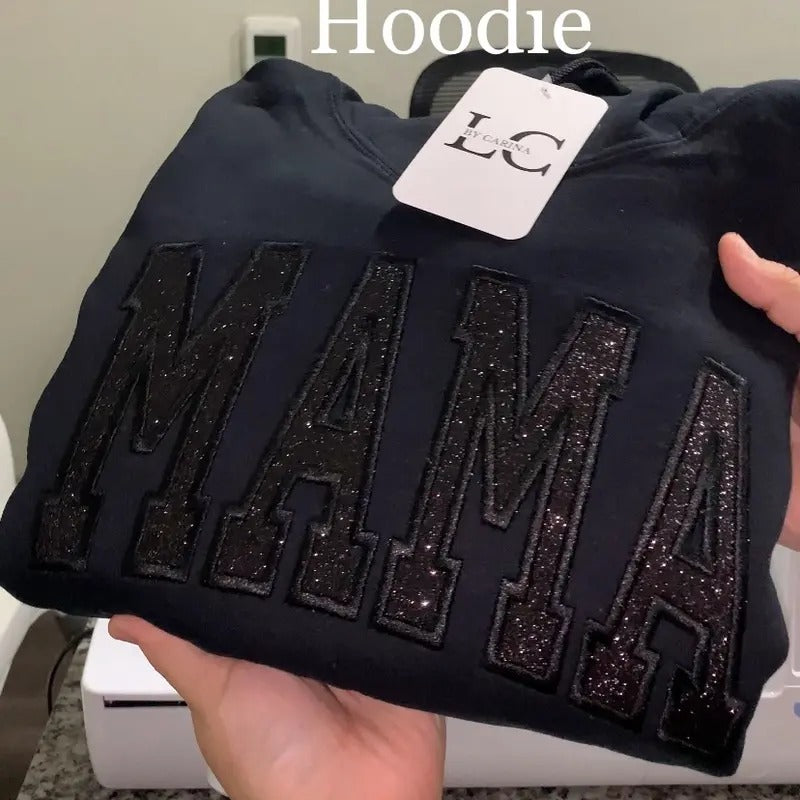 Mama Glitter Heat Transfer Vinyl Embroidered Sweater - Personalized Sparkle for Stylish Moms