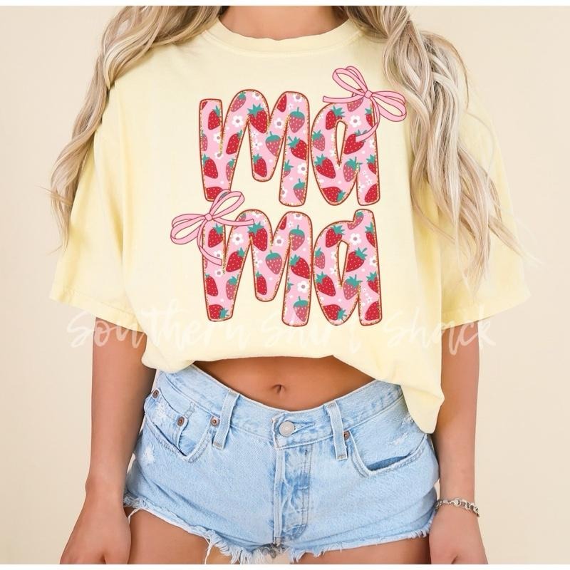 Mama Strawberry & Bows T shirt | Banana comfort colors t shirt