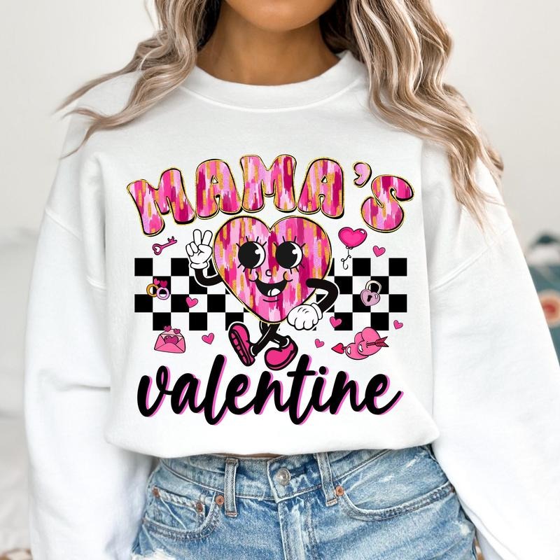 Mamas Valentine Sweat, Retro Checkered Valentine Heart Sweat, Girls Valentine Sweat, Brushstroke, Glitter, Pink Valentine Design, Mini Sweat
