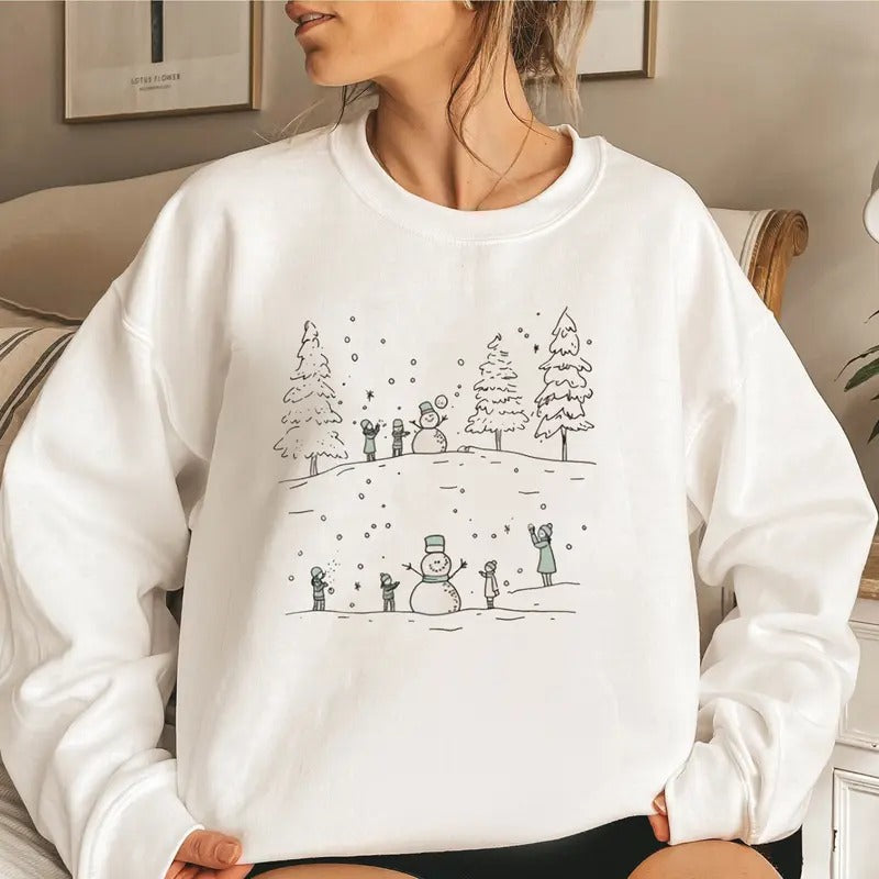 Many Tree Christmas Sweatshirt, Snowman Christmas Shirt, Merry Xmas Shirt, Cozy Season, Retro Xmas Shirt, Best Gift For Woman on Xmas