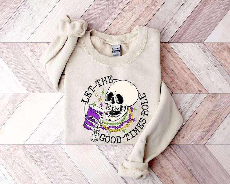 Mardi Gras Skeleton Sweatshirt, Louisiana Skeleton Shirt, Louisiana T-Shirt, Fat Tuesday Gift T-Shirt, New Orleans Party Sweater