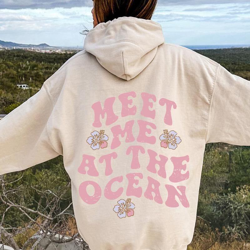 Meet me at the ocean hoodie, Beach Hoodie, Beach Graphic, Cotton Casual Oversized Hoodie, Sunset Hoodie, Beach Hoodie, Womens Sweatshirt Unisex Womenswear