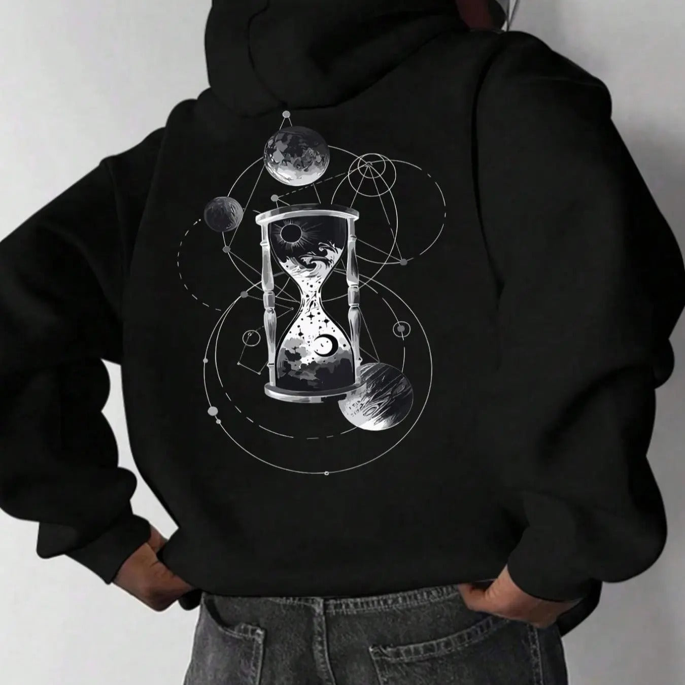 Men's Galaxy Print Drop Shoulder Thermal Lined Hoodie, Regular Fit Fashion Casual Drawstring Pocket Hooded Sweatshirt for Daily Holiday Outdoor Wear, Men Clothes for Fall & Winter